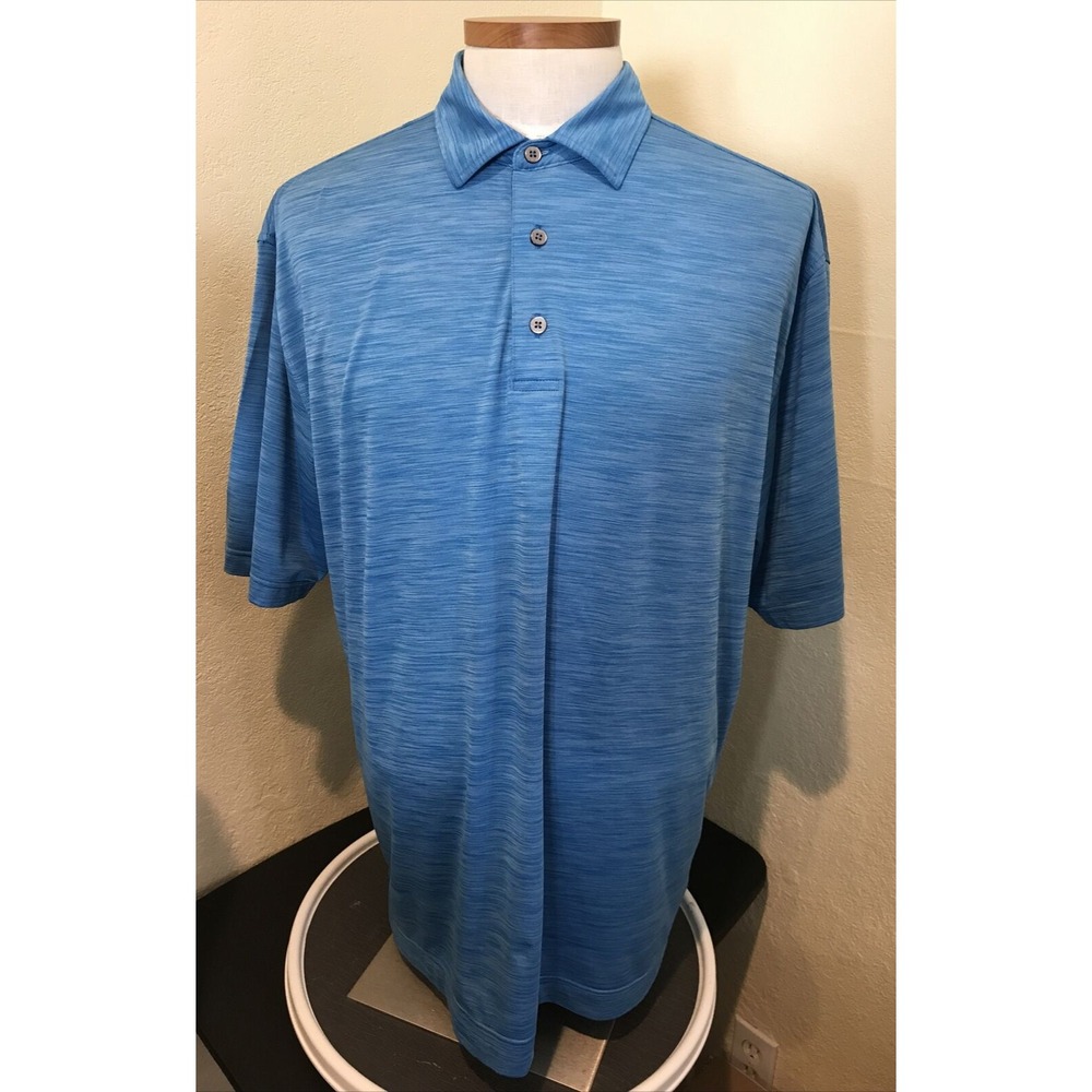 FJ Footjoy Mens Performance Golf Polo Shirt Blue Striped Size XL Short Sleeves